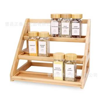 Bamboo Multi-Layer Spice Rack Kitchen Tabletop Spice Organizer Ladder Wooden Glass Jar Storage Display Rack