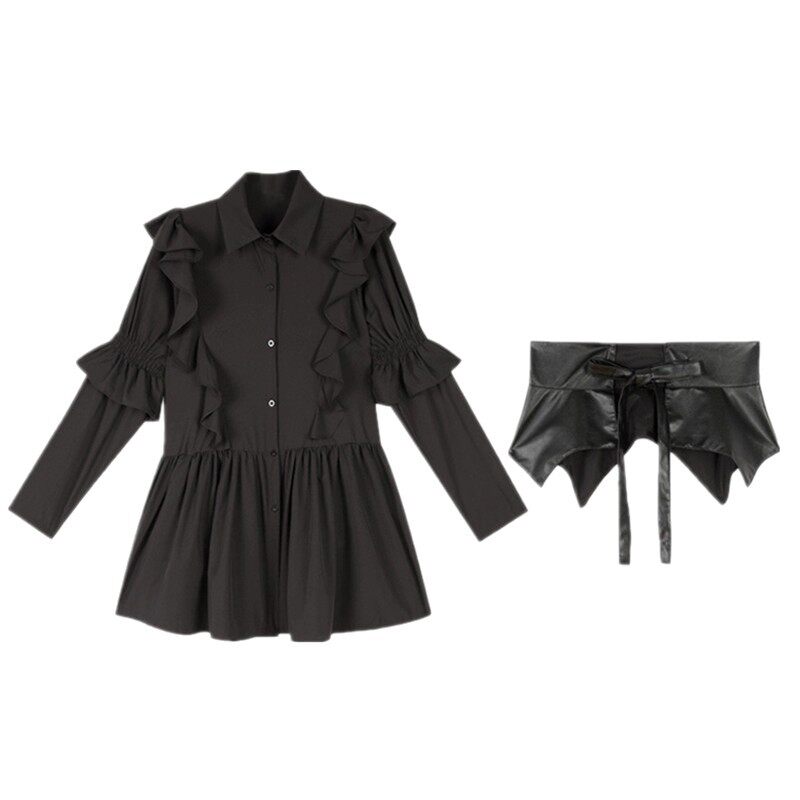 Autumn New Fashionable Age-Reducing Street Dress Suit Women's Design Shirt Waist Skirt Elegant Two-Piece Set