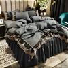 European-Style Lace Bed Skirt Four-Piece Set, Trendy Ins Thickened Brushed Korean-Style Duvet Cover and Bed Skirt Three-Piece Set