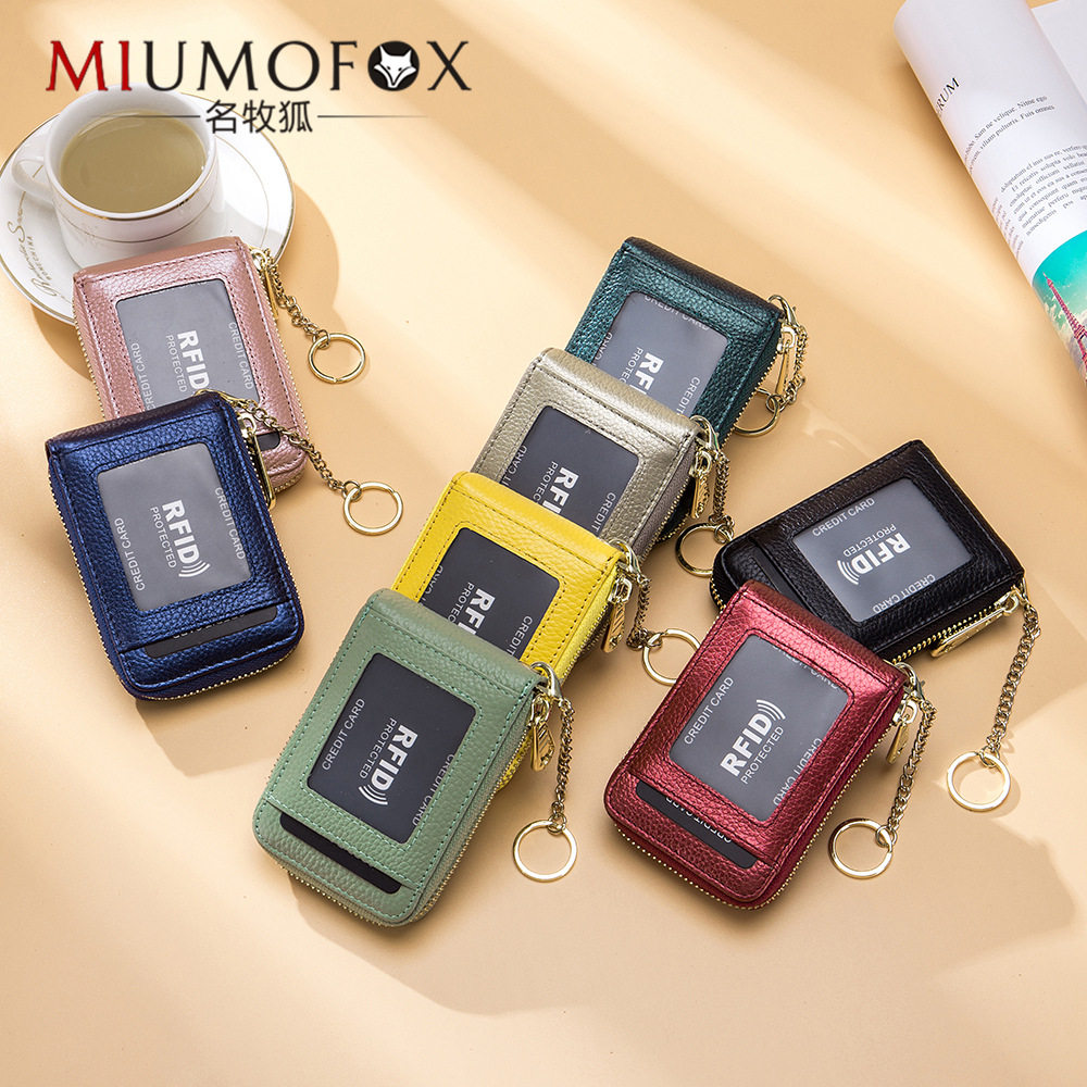 Foreign Trade Genuine Leather Multifunctional Men's Organ Card Holder Bank Card Holder Popular Card Holder Women's Exquisite Rfid Keychain