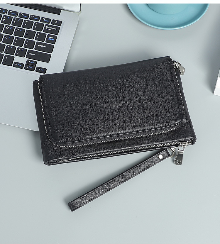 Túi clutch nam da bò thật cao cấp cầm tay công sở — đen