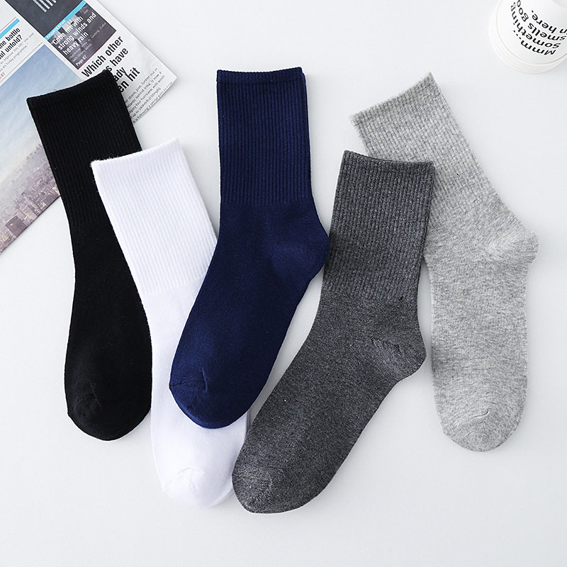 3pcs Socks, solid color cotton socks, mid-calf socks, black and white basketball socks, men's and women's sports socks, stockings