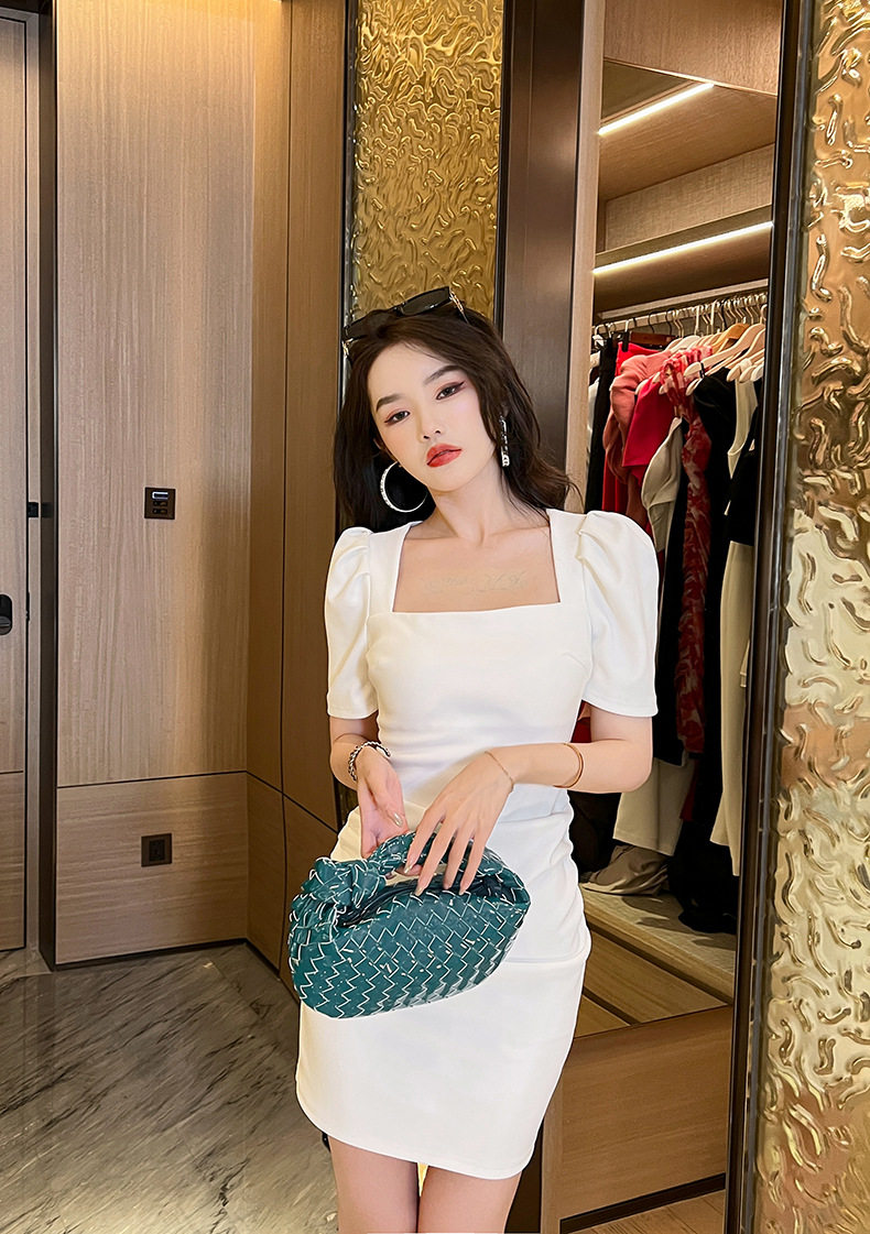 Đầm ôm body nữ cổ vuông tay ngắn, thiết kế fitted ôm eo, nhấn hông — [Trắng], [Đen] chi tiết 9