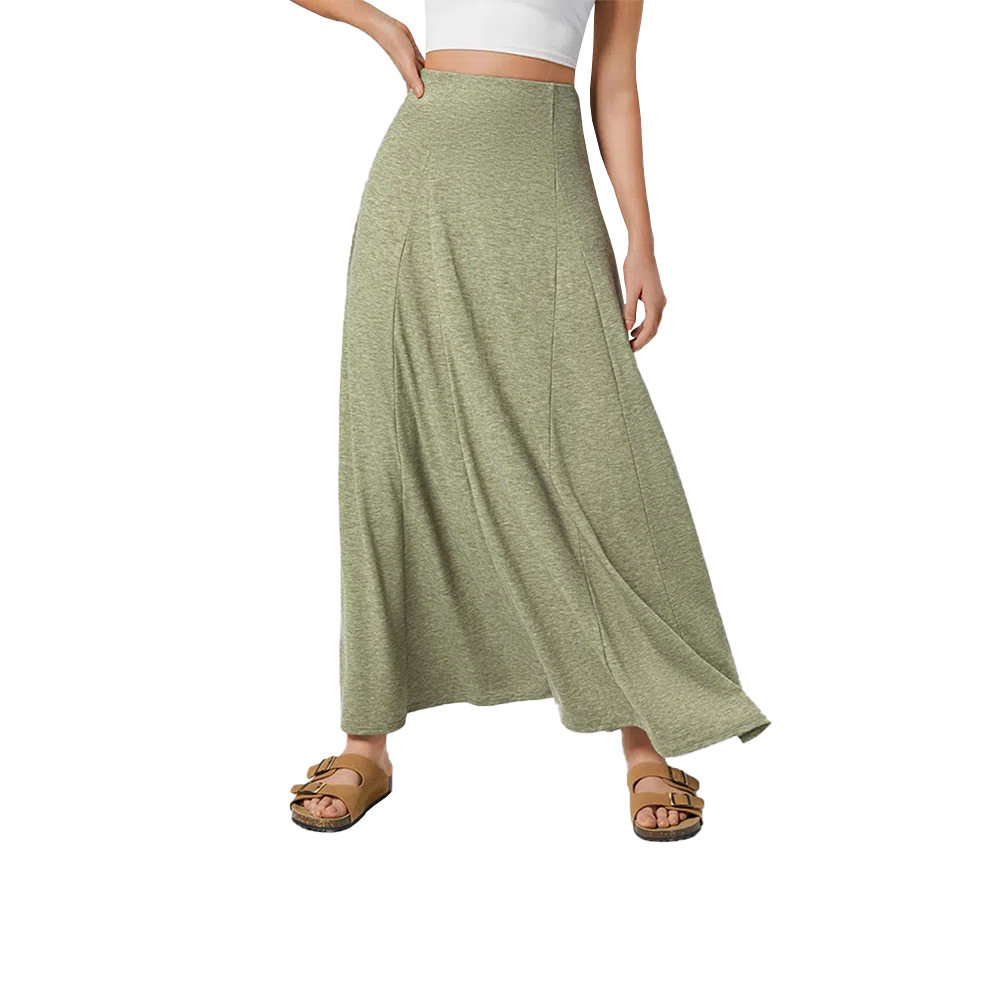Fashionable Womens Maxi Skirt Loose Fit Knitted Color Block Design Elegant Draping Casual Wear Ready to Ship