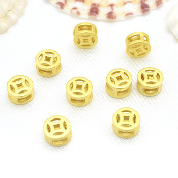 Gold-wrapped gold color retention 4mm hollow copper coin beads braided rope bracelet coin beaded material diy handmade accessories
