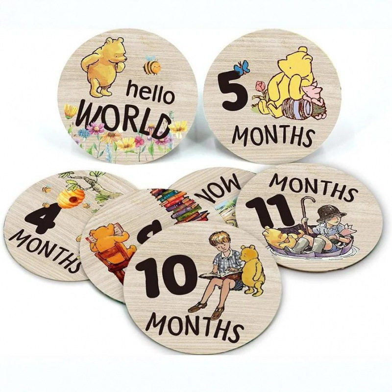 Foreign Trade Hot-Selling Round Wooden Milestone Card Baby Photography Gift Commemorative Card Month Card Photography Milestone