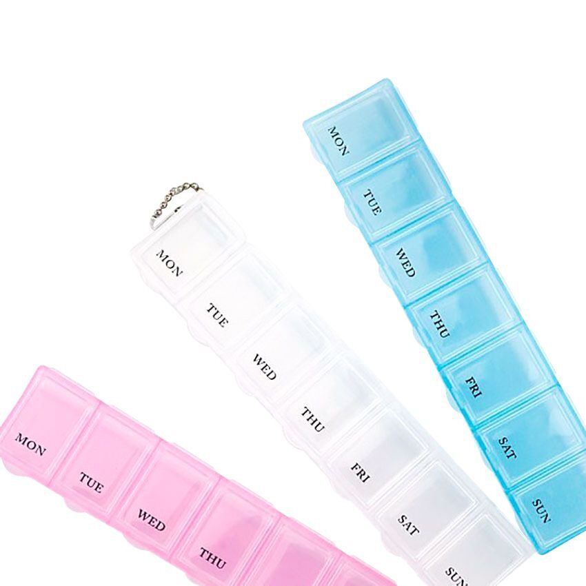 Hot-Selling Long Transparent Storage Box Plastic Packaging Medicine Box Portable Seven-Compartment Small Medicine Box with Printed Logo