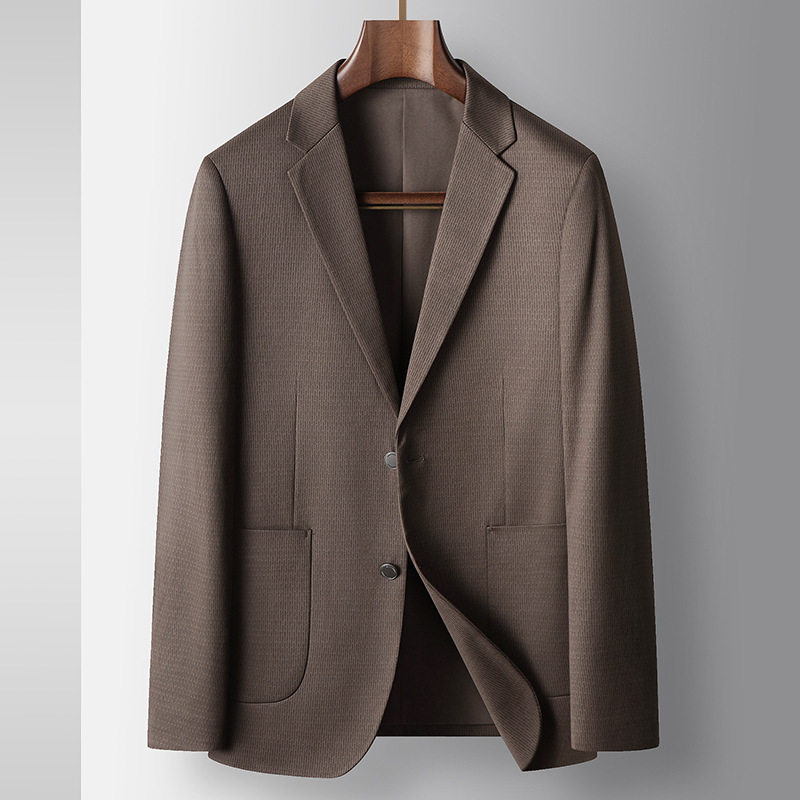 Áo Vest Blazer Nam Vải Dệt Công Sở Chống Nhăn Màu Nâu