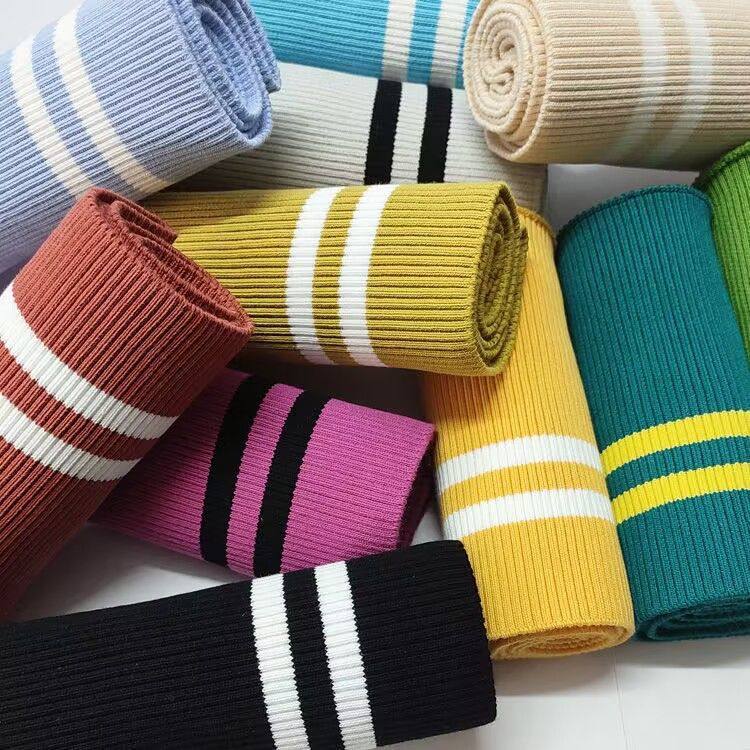 Striped Cotton Stretch Rib Fabric Down Jacket Coat Collar Cuff Hem Cuff Thickened Threaded Cloth