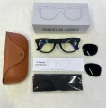 Sunglasses with blue light blocking lenses + brown leather charging case