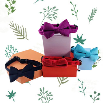 New Bow Suede Collar Small Dog Collar Cat Collar Bell Adjustable Velvet Collar