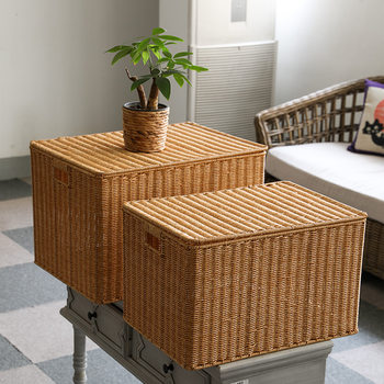 Nordic Style Extra Large Rattan-like Storage Box Basket Household Clothes Box Moving Storage Artifact with Lid