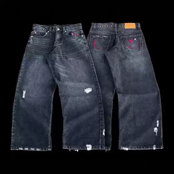 2025 Street Style Trendy Hip-Hop Cartoon Spider Embroidery Loose Skateboard Loose Retro Pants Jeans