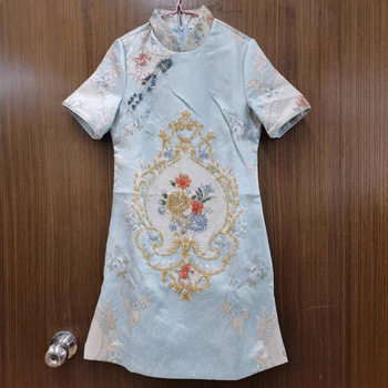 2025 Summer New National Style Slim-Fit Slimming Jacquard Beaded Tang Dress Cheongsam dress Short-Sleeved Women's Dress