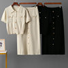 Spring and Summer French High-End Knitted Suit Fashionable Polo Collar Buttons + Slim Mid-Length Skirt Two-Piece Set for Women