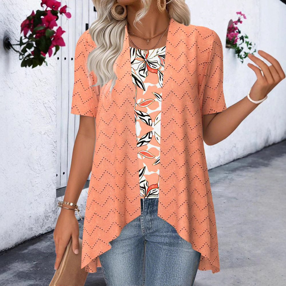 Casual Loose Fit Short Sleeve Womens T Shirt Hollow Out Printed Design Stylish Perfect for Everyday Wear Wholesale
