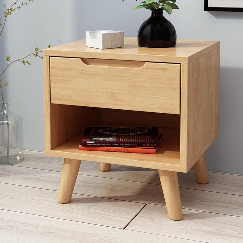 Solid Wooden Nordic Bedside Table Simple Simple Bedside Small Cabinet Bedroom Rubber Wooden Storage Cabinet Storage Cabinet