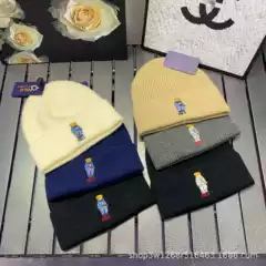 Autumn and Winter Fashion All-match Bear Wool Hat European and American Leisure All-match Cold Hat Cross-border Men's and Women's Trendy Internet Popular Knitted Hat