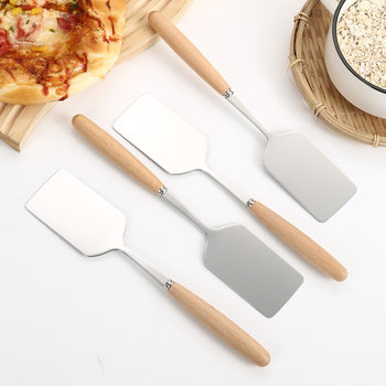 Stainless Steel Wooden Handle Cooking Shovel Omelette Pancake Cooking Shovel Kitchen Multifunctional Gadget Mud Moxibustion Mixing Shovel