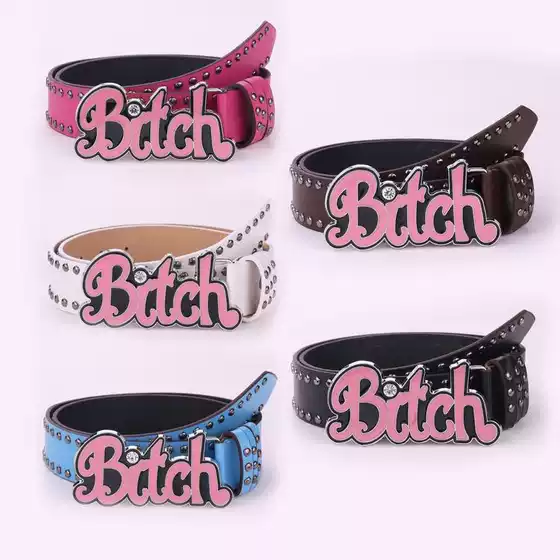 INS HarajuKu Belt Women Y2K Millennium Hot Girl Fashionable Belt New Street Anime English Letter Rivet Belt