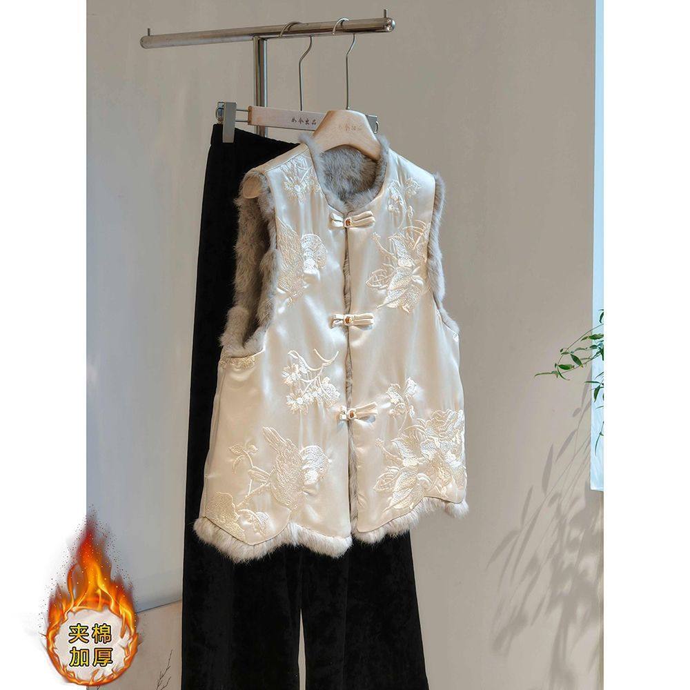 High-End New Chinese Style Reversible Versatile Retro Vest with Button Closure, National Style, High-End Retro Vest for Women to Wear Outside