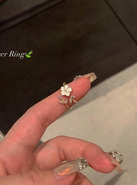 法式温柔气质山茶花朵戒指女小众