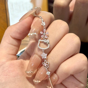 Cute Hellokitty Pink Diamond Cherry Blossom Bracelet for Women New Accessible Luxury Bracelet Sanrio Small Fresh Design