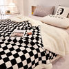 2025 Autumn and Winter Double-Layer Thickeneded Lamb Velvet Blanket Pure Plain Checkerboard Office Blanket Small Fur Blanket Casual