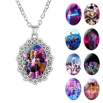 European and American New Style Lace Oval Kpop Hunter Girl Group Collarbone Chain Versatile Sweater Chain Crystal Inlaid Pendant