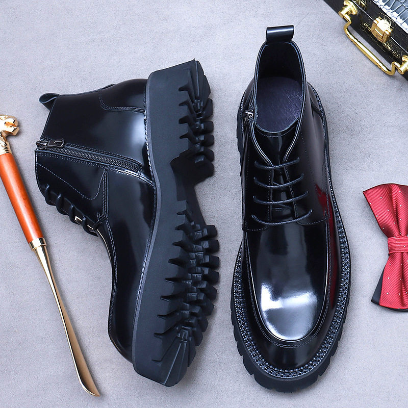 Boot Martin Nam Da Bò Phong Cách Anh Quốc Chiều Cao Đế Khoảng 5cm Màu Đen, Nâu