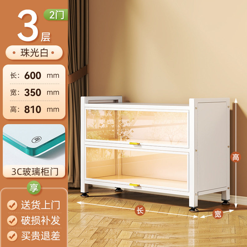 带门玻璃书柜钢制书架落地防尘铁皮手办展示柜家用储物柜收纳柜子