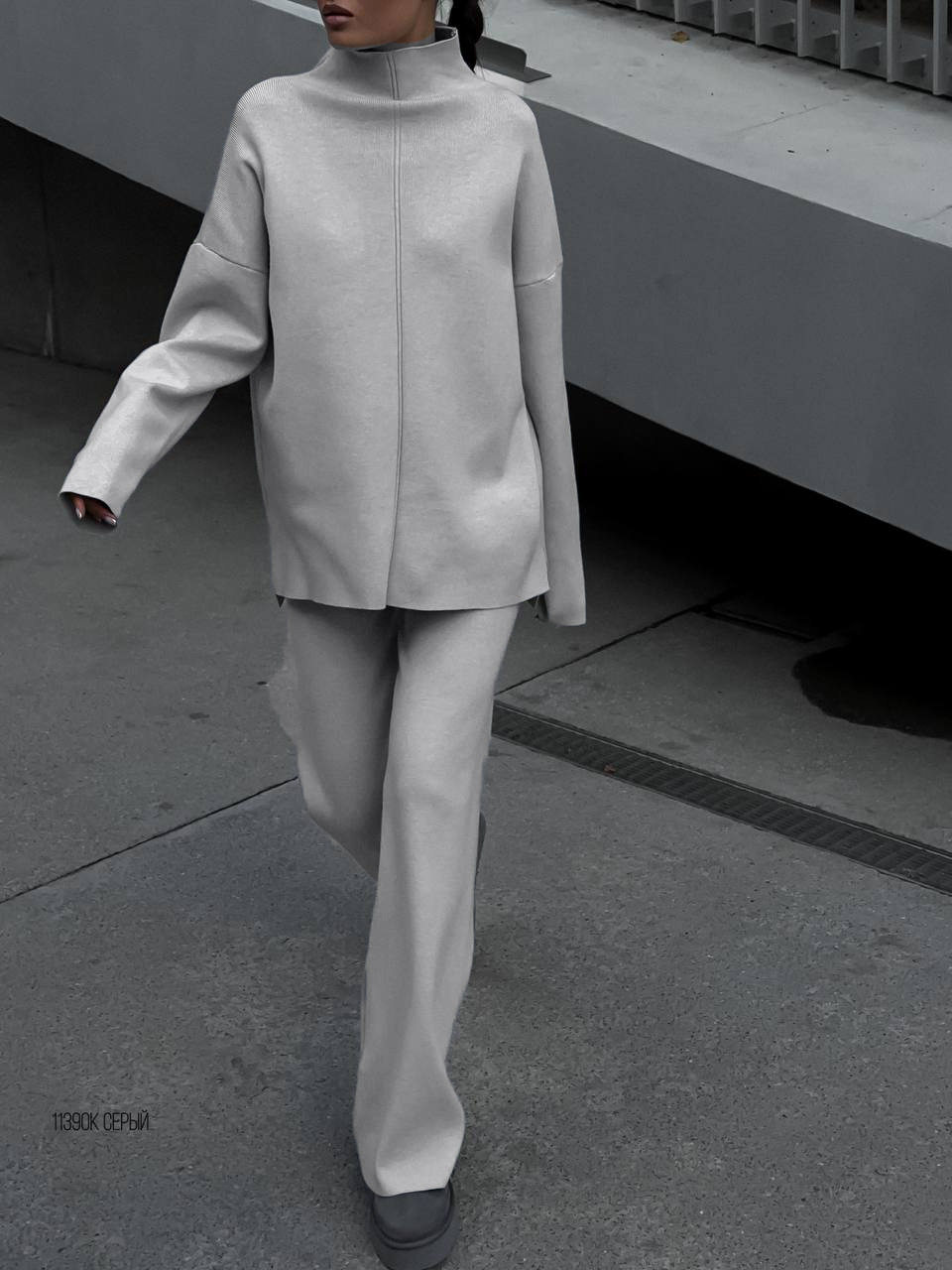 Womens Autumn Winter Oversized Sweater and Pants Set Long Sleeve Casual Split Design Perfect for Everyday Wear