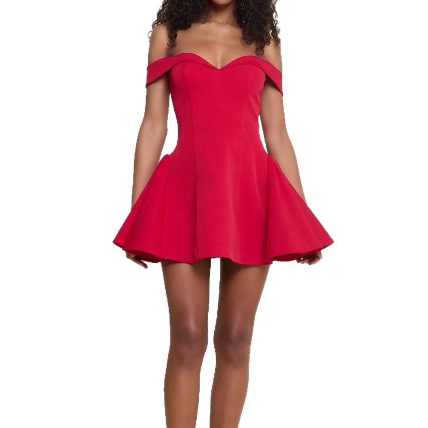 Elegant Off Shoulder Mini Dress Fashionable Solid Color Slim Fit Summer Style Wholesale Available