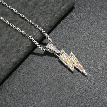 European and American hip-hop necklace full diamond lightning Brand Street personality disco alloy pendant titanium steel necklace wholesale light luxury tide