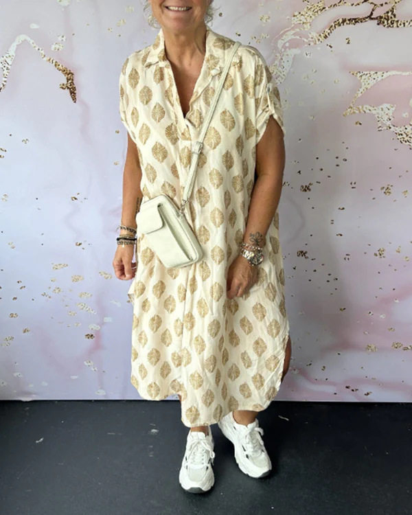 Summer Floral Print V Neck Short Sleeve Dress Loose Fit Trendy Design Womens Fashion Perfect for Casual Outings