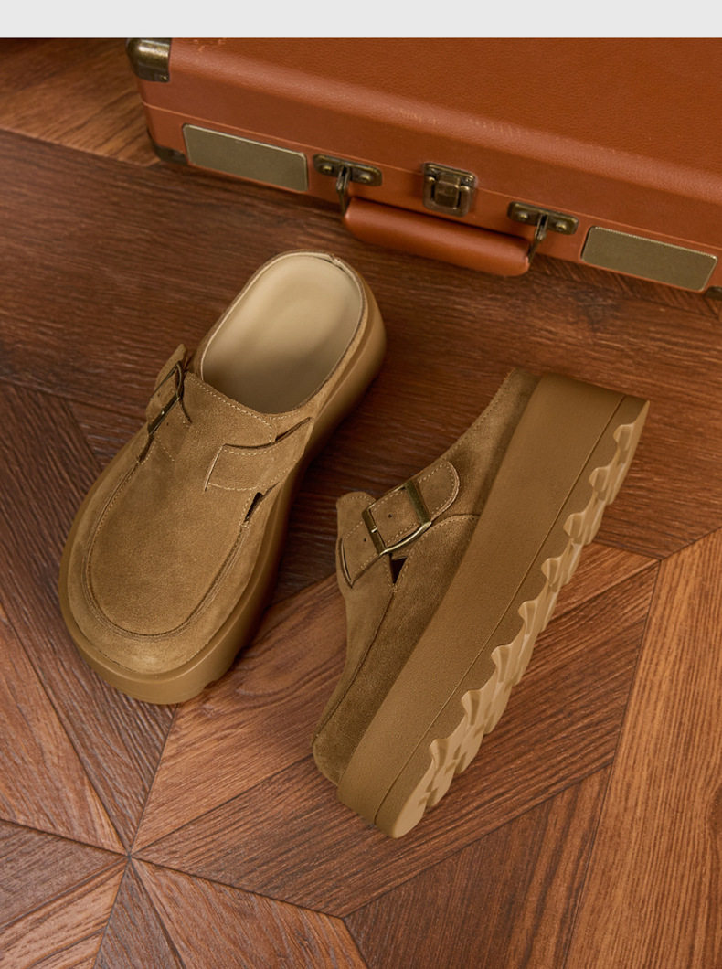 Dép sandal nữ đế platform da bò thật phong cách Birkenstock — Lạc đà, Mơ chi tiết 15