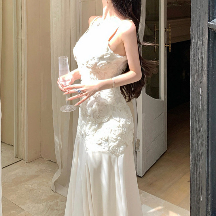 French Floral Lace Camisole Dress Elegant Mermaid Silhouette Summer Collection Perfect for Parties OEM Available