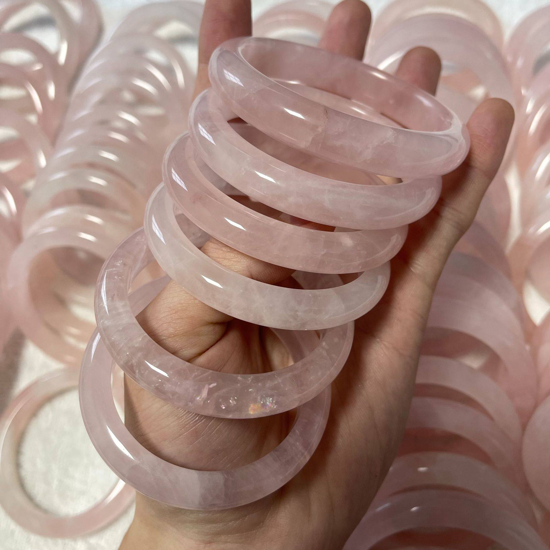 Natural Rose Quartz Bracelet, Custard Hibiscus Stone, Versatile Pink Crystal Jewelry Bracelet, No Optimization, Supports Re-Examination Jade Jewelry