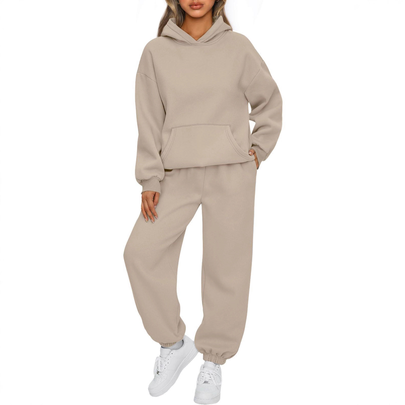 Casual Sports Hoodie and Jogger Set Solid Color Pocket Design Comfortable Fit Autumn Winter Collection Wholesale