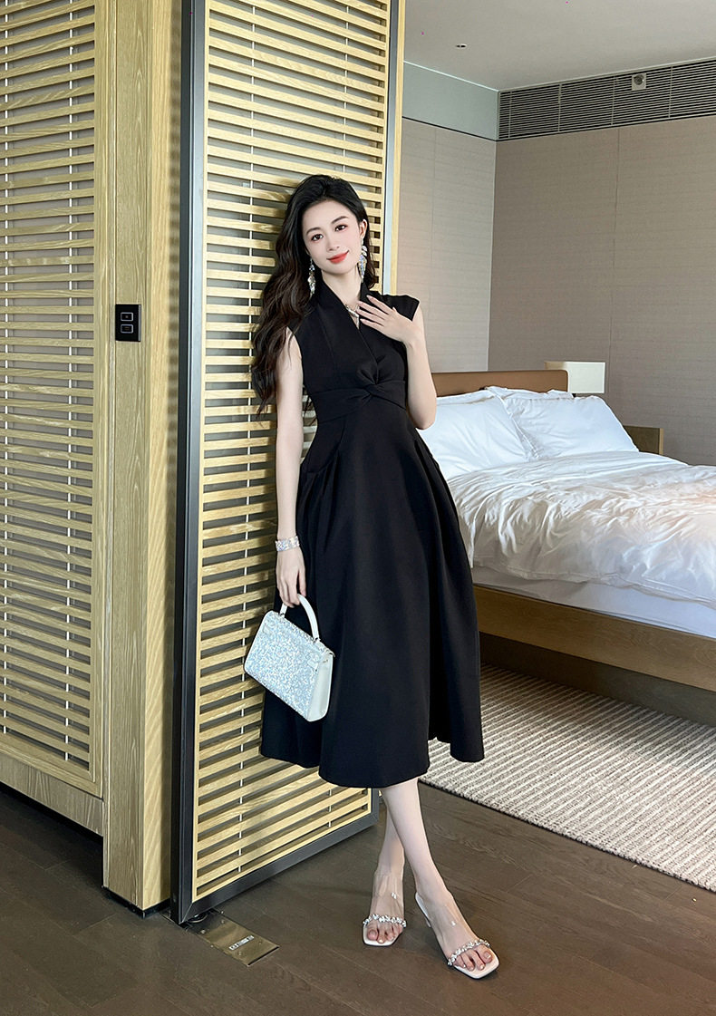 Đầm maxi nữ thắt eo cổ V tay ngắn có túi — [Đen] chi tiết 13