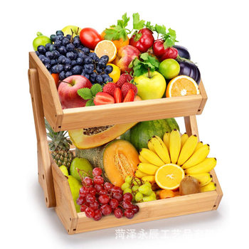 in stock bamboo two-layer fruit basket bowl and dish storage rack kitchen countertop vegetable bread storage shelf