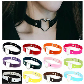 Japanese and Korean-style Soft Girl Harajuku Punk Style PU Leather Peach Heart Love Jewelry Collar Neck Strap Necklace Neck Chain Neck Chain