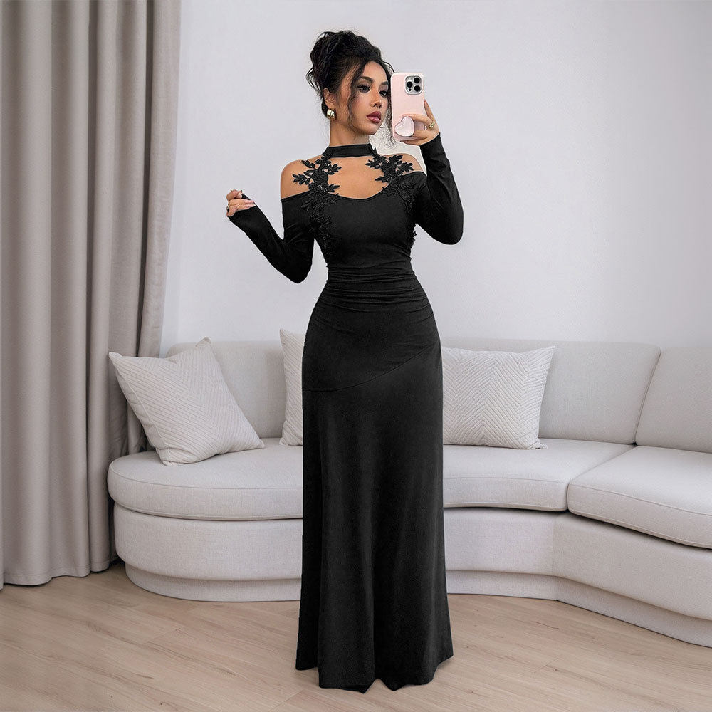 Elegant Black Lace Bodycon Dress for Women Long Sleeve Slim Fit Spring Summer Style Wholesale Available