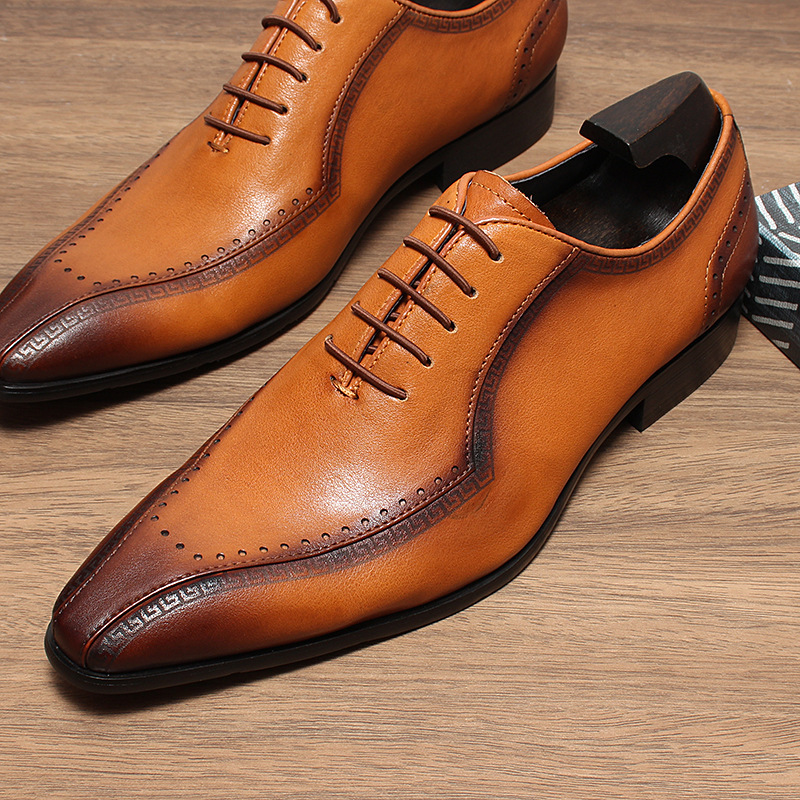 Giày Oxford nam da bò buộc dây cổ thấp phong cách công sở
