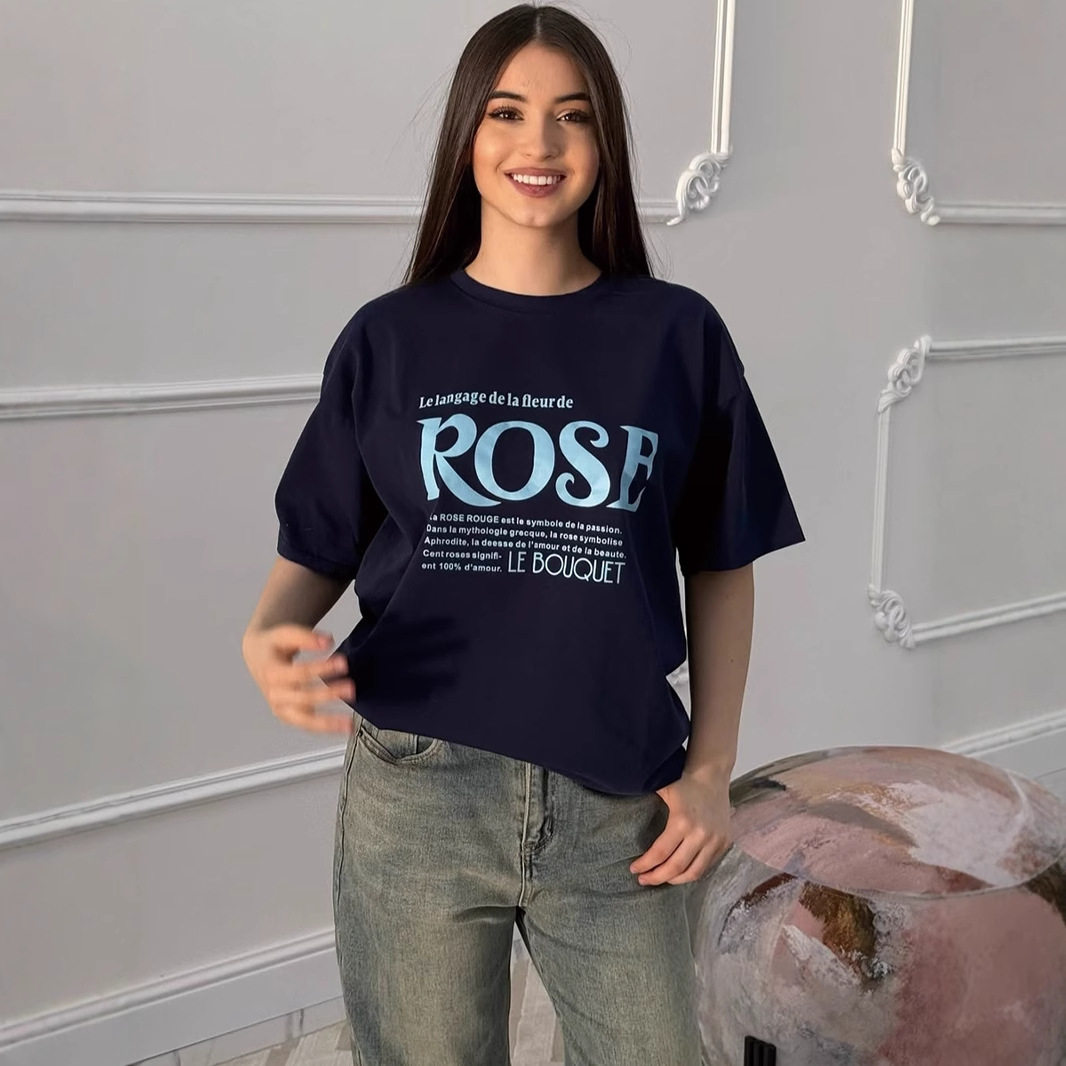Womens Summer Loose Fit Cotton T Shirt Simple Letter Print Round Neck Short Sleeve Versatile Casual Wear Wholesale