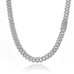 European and American Cross-Border Hip-Hop Zircon Necklace 15mm Flip Buckle Four Rows of Diamond-Shaped Cuban Chain Jewelry Men's Necklace