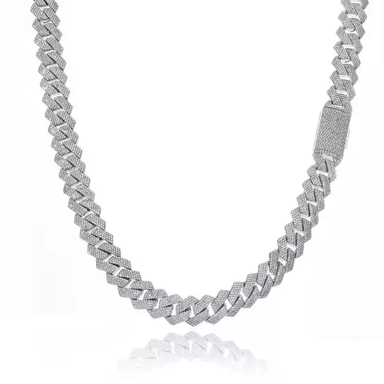 European and American Cross-Border Hip-Hop Zircon Necklace 15mm Flip Buckle Four Rows of Diamond-Shaped Cuban Chain Jewelry Men's Necklace