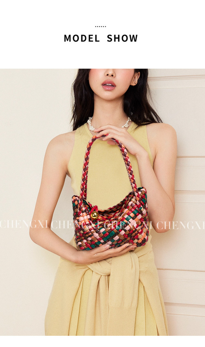 Túi xách nữ đan thủ công họa tiết cầu vồng dáng hộp đựng cơm, đeo chéo hoặc xách tay — Nhà máy riêng có thể được tùy chỉnh