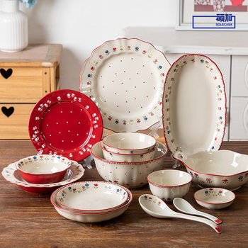 Shun Xiang [La Fu Lei] Ceramic Tableware Underglaze Color Household Bowl and Diet Package Housewarming Gift Wedding Bowl and Diet suit