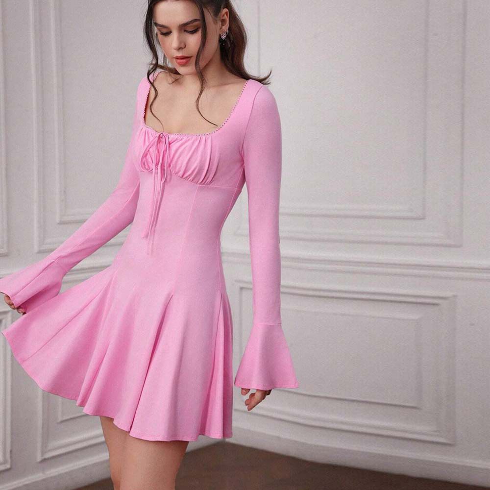 Sweet and Sexy Womens Dress High Waist Square Neck Short Skirt Spring Summer Fashion Wholesale Available